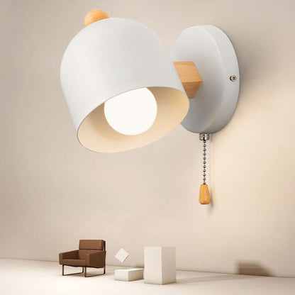 Rubberwood Shade Log Pull Cord 1-Light Wall Sconce Lamp