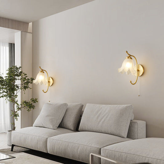 Nordic Full Brass Glass Flower 1-Light Wall Sconce Lamp