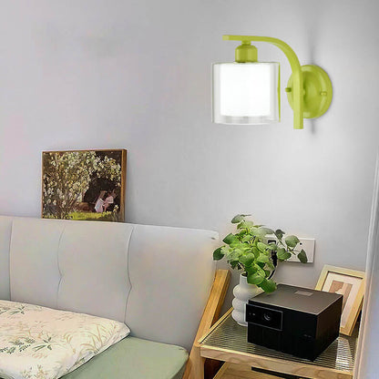 Deco Cylinder Cup Glass Metal 1-Light Wall Sconce Lamp