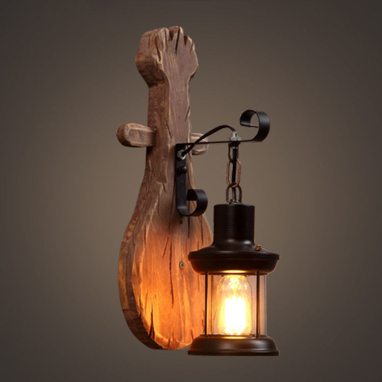 Farmhouse Wooden Pipa Shape 1-Light Wall Sconce Lamp