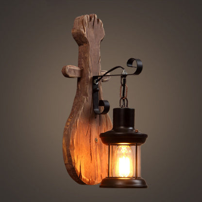 Farmhouse Wooden Pipa Shape 1-Light Wall Sconce Lamp