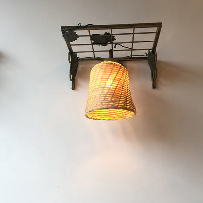 Rectangular Iron Bamboo Woven 1-Light Wall Sconce Lamp