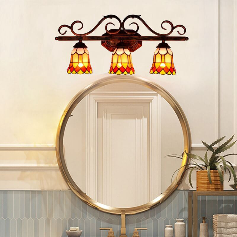 Tiffany Glass Mirror Front Light 3-Light Wall Sconce Lamp