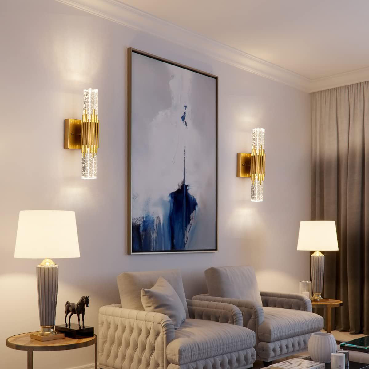 Stainless Steel Column Crystal Shade LED Wall Sconce Lamp
