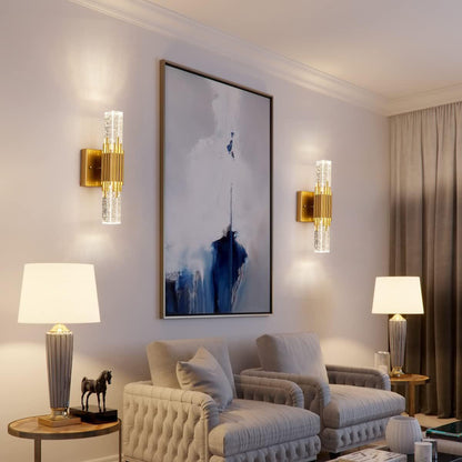 Stainless Steel Column Crystal Shade LED Wall Sconce Lamp