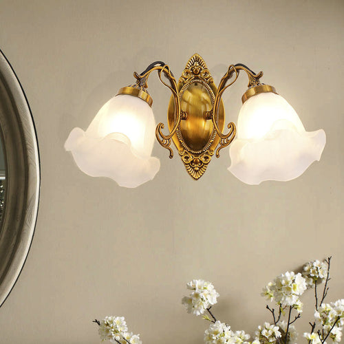 European Iron Glass Flower 2-Light Wall Sconce Lamp