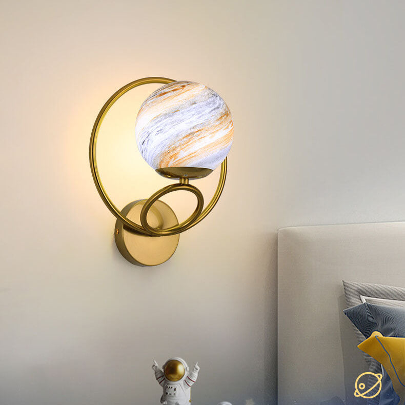 Creative Circle Planet Glass Iron 1-Light Wall Sconce Lamp
