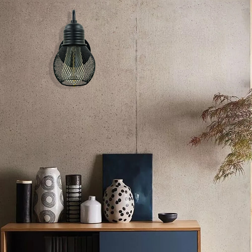 Vintage Iron Cage Glass Lampshade 1-Light Wall Sconce Lamp