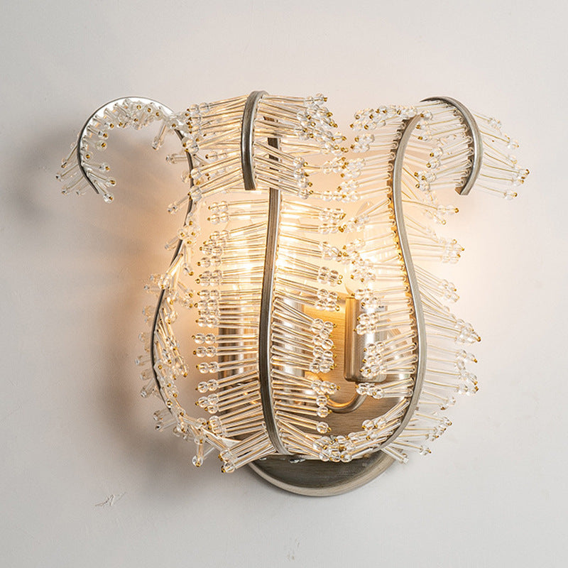 Glass Banana Leaf Iron Frame 3-Light Wall Sconce Lamp