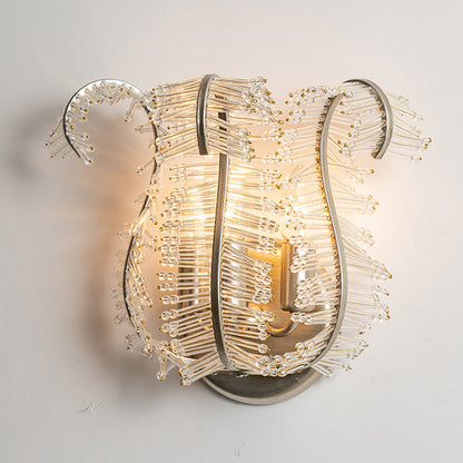 Glass Banana Leaf Iron Frame 3-Light Wall Sconce Lamp