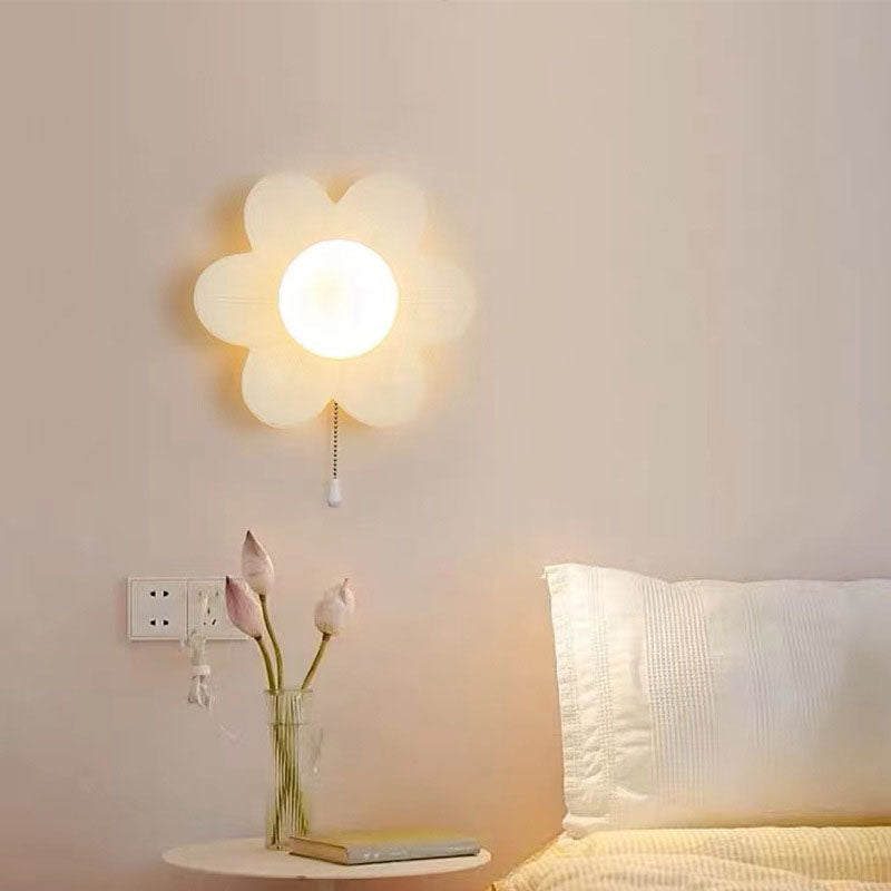 Modern Minimalist Cream Flower Resin LED Wall Sconce Lamp