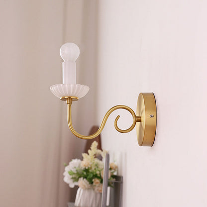 French Candelabra Brass Glass 1-Light Wall Sconce Lamp