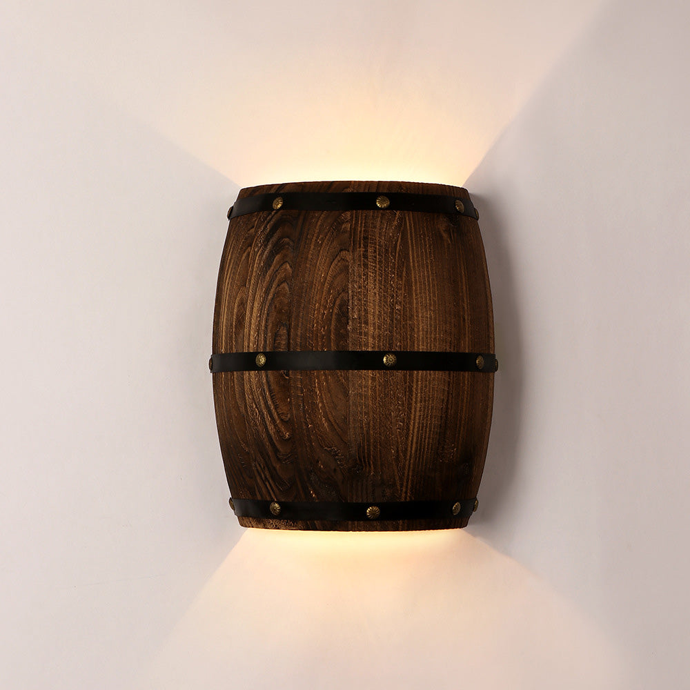 Wood Wine Barrel Design 1-Light Wall Sconce Lamp