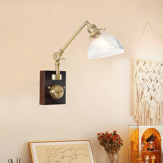 Half Round Glass Copper 1-Light Wall Sconce Lamp