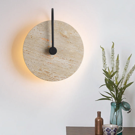 Round Iron Yellow Travertine 1-Light Wall Sconce Lamp