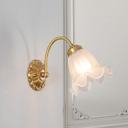 European Floral Copper Glass 1-Light Wall Sconce Lamp