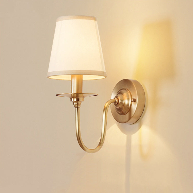 Scandinavian Bent Brass Fabric 1-Light Wall Sconce Lamp