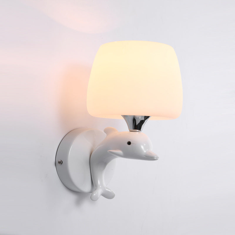 Dolphin Metal Resin Glass 1/2 Light Wall Sconce Lamp