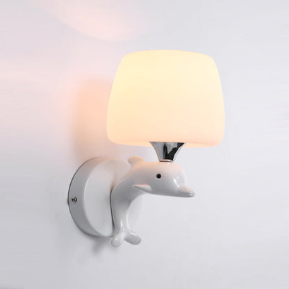 Dolphin Metal Resin Glass 1/2 Light Wall Sconce Lamp