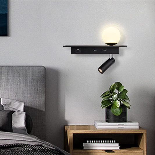 Black With USB Socket Iron LED Spotlight Wall Sconce Lamp
