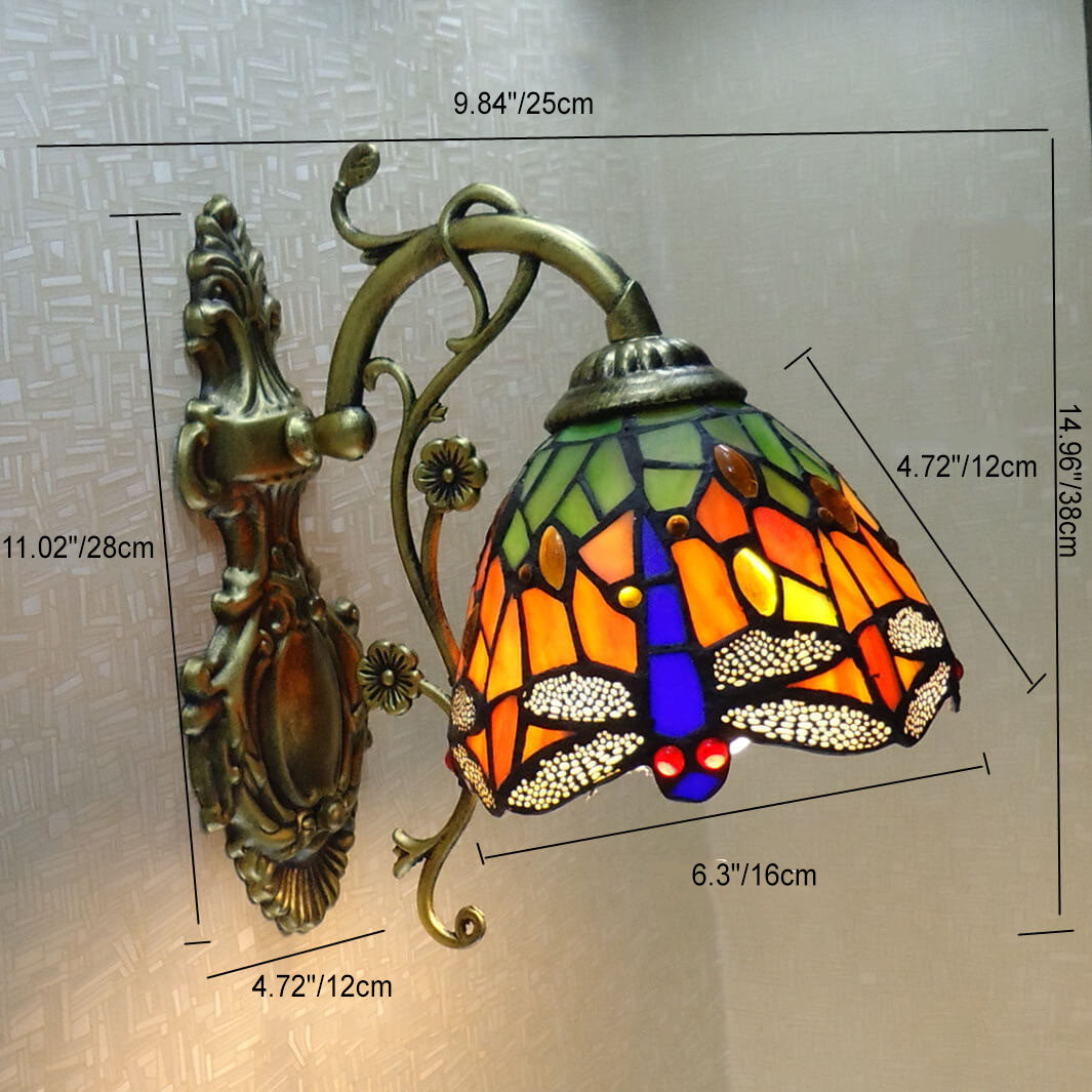 Tiffany Stained Glass Dragonfly 1-Light Wall Sconce Lamp