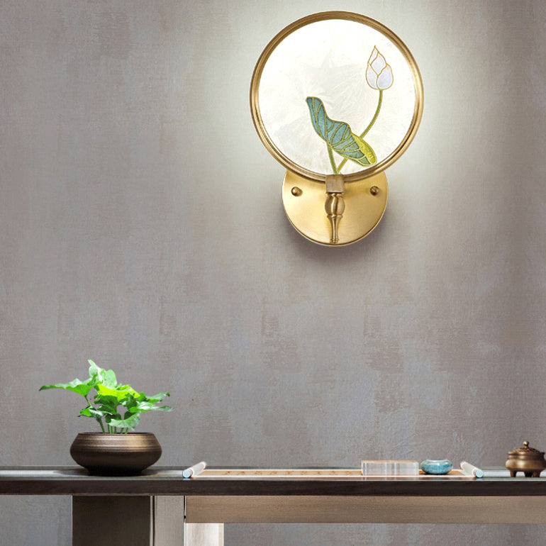 Chinese Enamel Lotus Flower Decor LED Wall Sconce Lamp