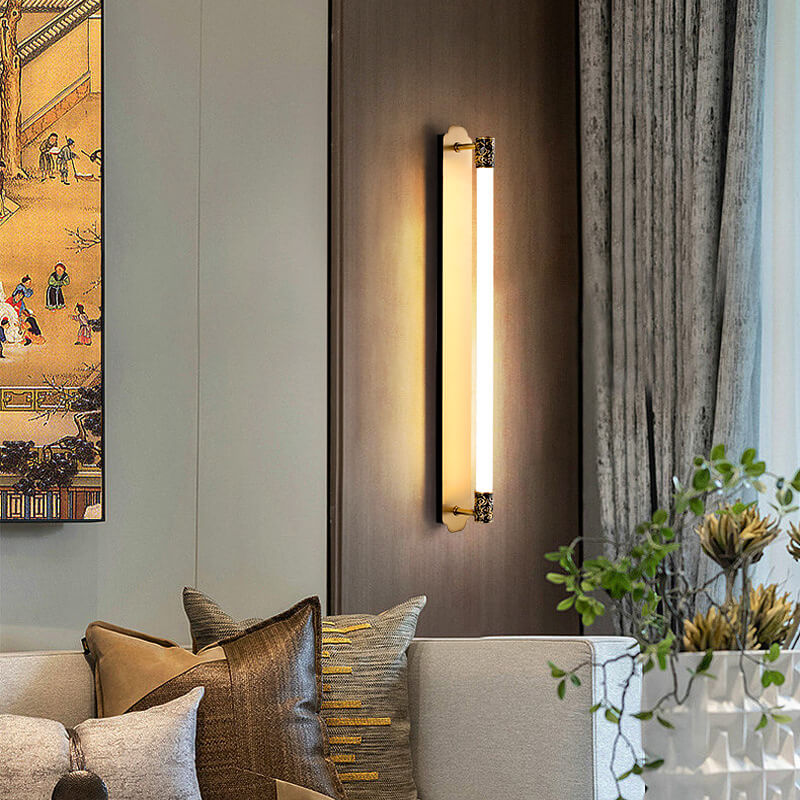 Minimalist All Copper Straight Strip LED Wall Sconce Lamp