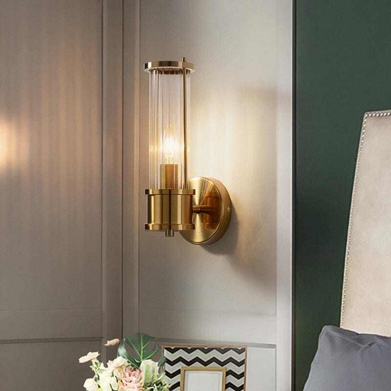Cylindrical Iron Glass 1/2 Light Wall Sconce Lamp
