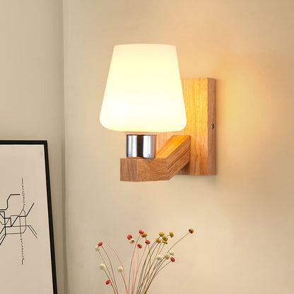 Rubberwood Iron Geometric Design 1-Light Wall Sconce Lamp
