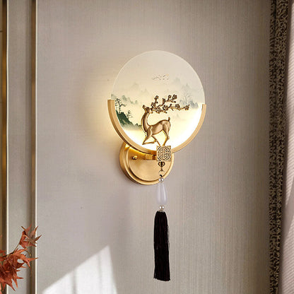 Traditional Chinese All-Copper Glass LED Wall Sconce Lamp