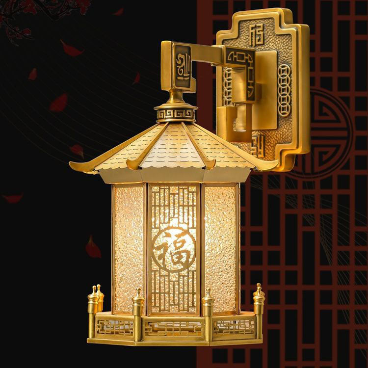 Chinese Glass House Cylinder Conic 1-Light Wall Sconce Lamp