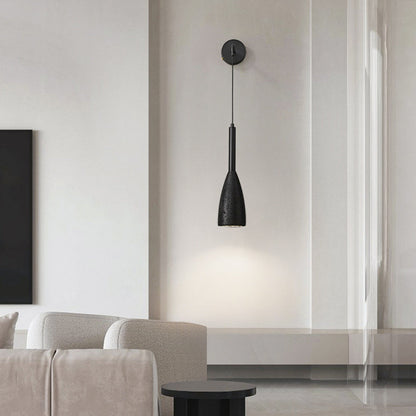 Cylindrical Black Travertine 1-Light Wall Sconce Lamp