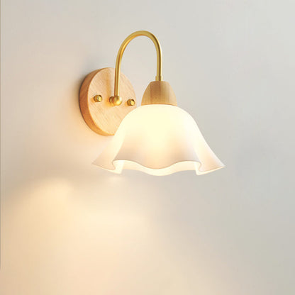 Wood Acrylic Iron Flower Ball 1-Light Wall Sconce Lamp