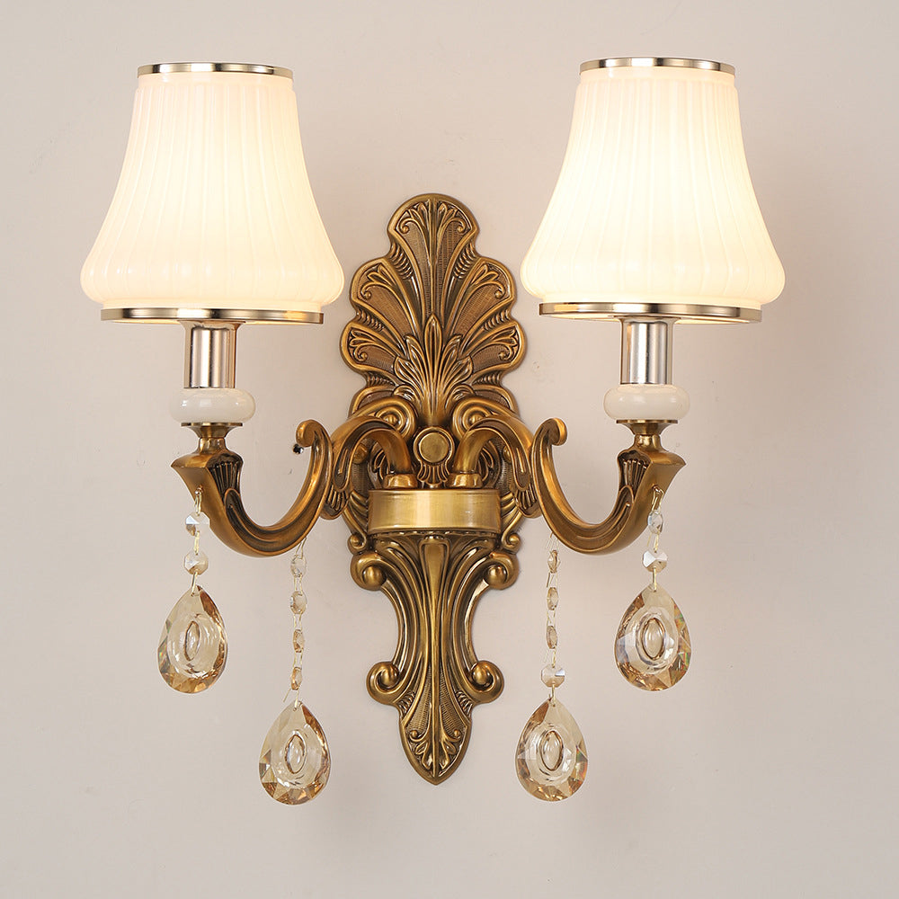 Candlestick Alloy Jade Crystal 2-Light Wall Sconce Lamp