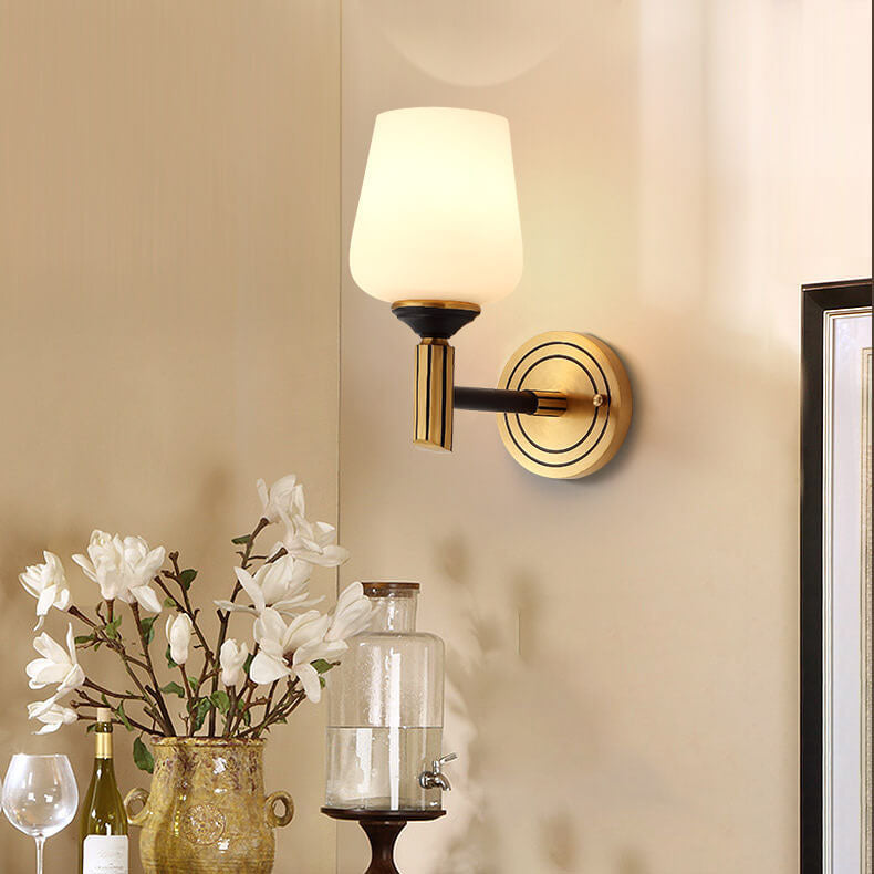 Cylindrical Cup All Brass Glass 1-Light Wall Sconce Lamp