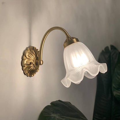 European Floral Copper Glass 1-Light Wall Sconce Lamp