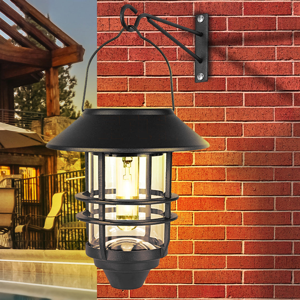 Solar Lantern Cylinder 1-Light Hanging Wall Sconce Lamp