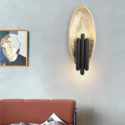 Oval Gold Foil Texture Metal Tube 2-Light Wall Sconce Lamp