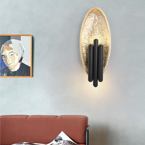 Oval Gold Foil Texture Metal Tube 2-Light Wall Sconce Lamp