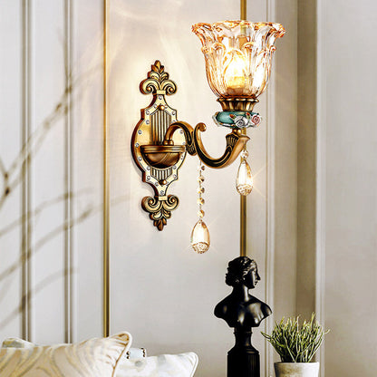 Floral Alloy Resin Crystal Glass 1-Light Wall Sconce Lamp