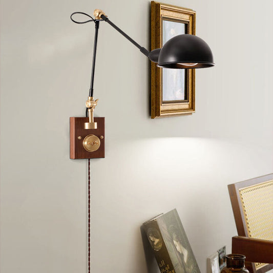 Japanese Iron Shade Rotating 1-Light Wall Sconce Lamp