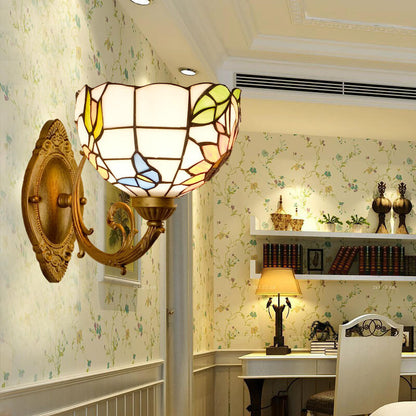European Tiffany Glass Metal 1-Light Wall Sconce Lamp