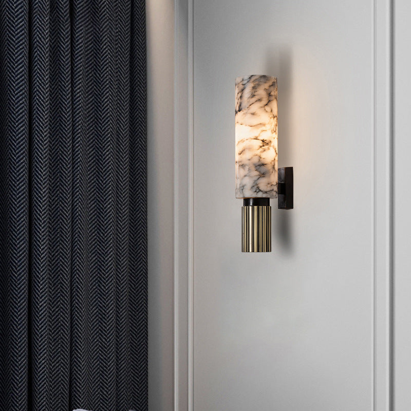 Light Cylindrical Hardware Stone 1-Light Wall Sconce Lamp