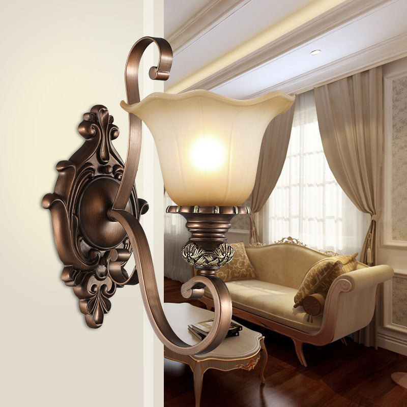 Frosted Flower Shade Iron Resin 1/2 Light Wall Sconce Lamp