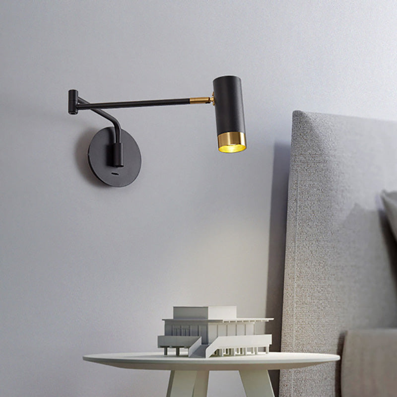 Cylinder Telescopic Swing Arm Iron 1-Light Wall Sconce Lamp