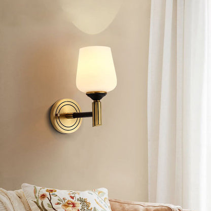 Cylindrical Cup All Brass Glass 1-Light Wall Sconce Lamp