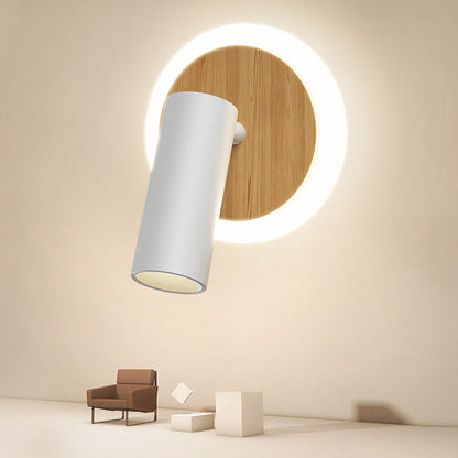 Modern Minimalist Round Wood Aluminum LED Wall Sconce Lamp