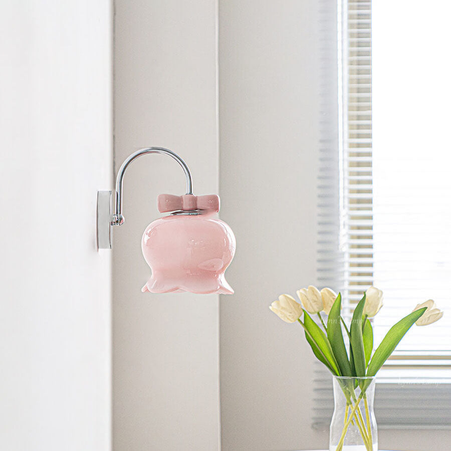 Bell Bow Glass Lampshade Iron 1-Light Wall Sconce Lamp