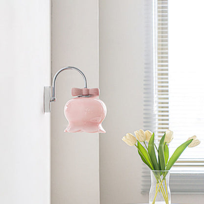 Bell Bow Glass Lampshade Iron 1-Light Wall Sconce Lamp