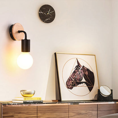 Modern Simplicity Bent Wood Iron 1-Light Wall Sconce Lamp
